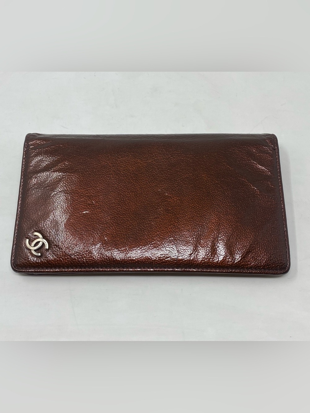 Chanel Wallet Long CC Enamel Bronze Patent Leather